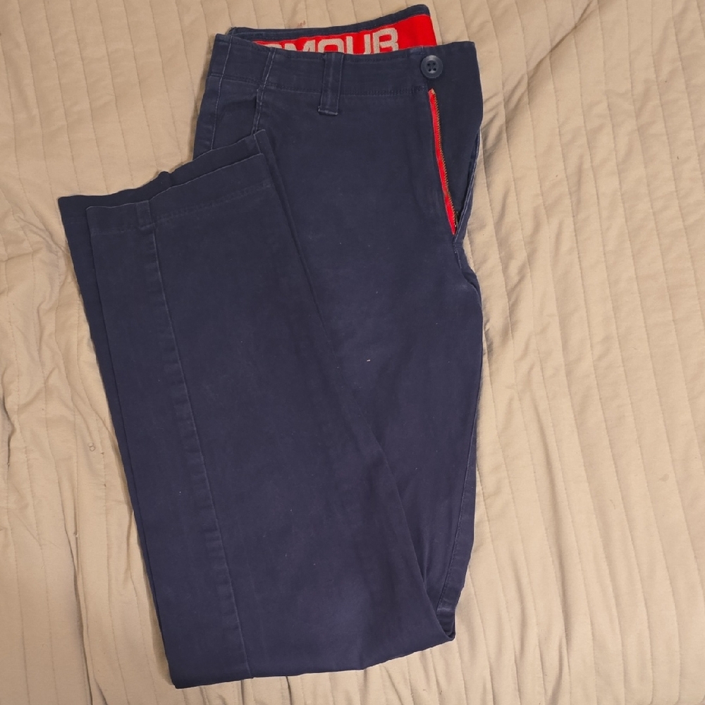 Under Armour Men's Dark Blue Chinos with Red Accents